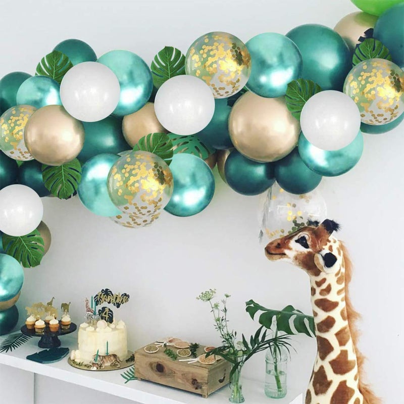 YMSZ Green and Gold Balloons, 67Pcs 12 inch Metallic Green Gold Confetti Balloon for Baby Shower, Tropical, Birthday, Jungle Sarfari Party Decorations - Image 4